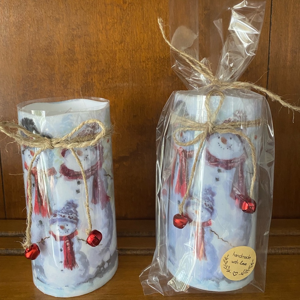 Snowman Candle Holder with Red Accents